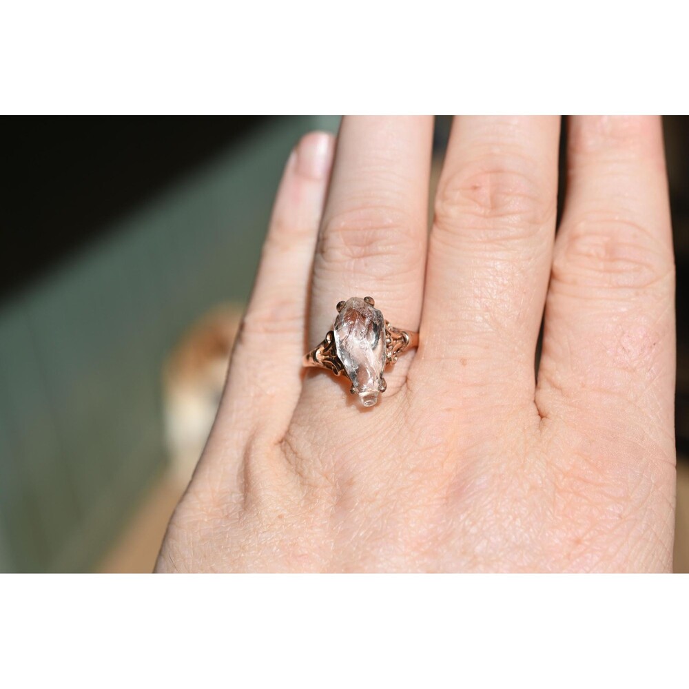 Engagement ring 14k Rose Gold  Unique  Uncut crystal simple boho natural womens